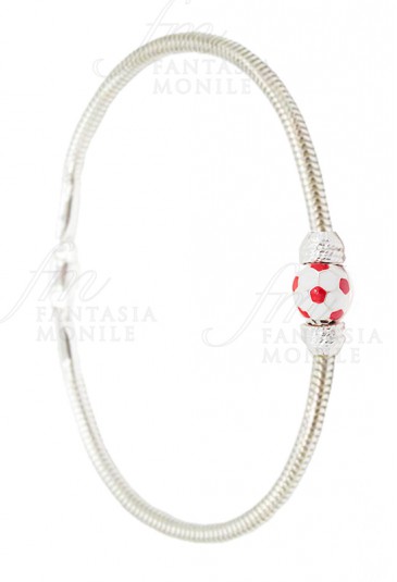 Bracciale Perugia Pallone Biancorosso Squadra Calcio Tube Argento 925 Fantasia Monile AKPQXFM