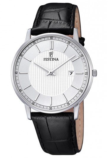 Orologio Uomo Acciaio Cinturino Pelle Piatto Leggero Datario Festina F6831/2