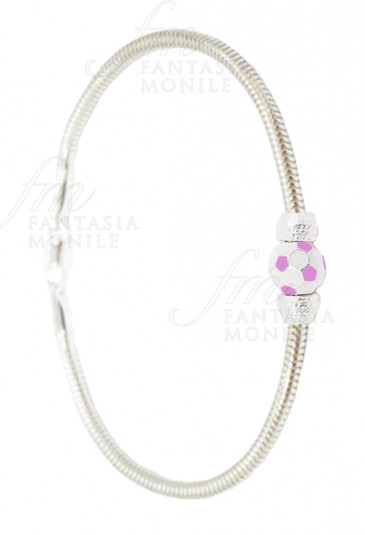 Bracciale FIorentina Pallone Viola Squadra Calcio Tube Argento 925 Fantasia Monile B7STGFM