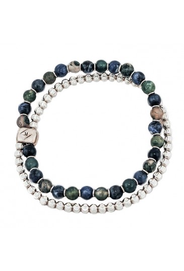 Bracciale Uomo Argento Elastico Due Giri Agata Muschio Sodalite Menozzi ZIXWGFM