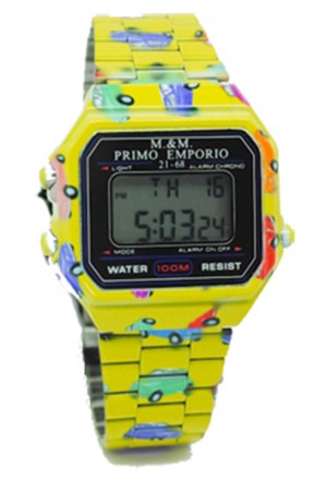 Orologio Unisex Digitale Cars Giallo Acciaio Vintage 5176