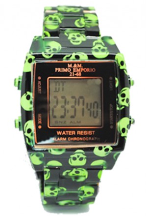 Orologio Unisex Digitale Skull Verde Acciaio Vintage 5179