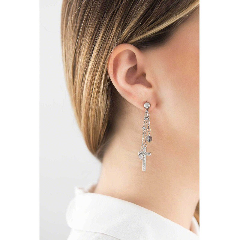 Laimons Orecchini A Pressione Donna Con Croce, Argento 925, Diametro 8mm, Eleganti, In Confezione Regalo