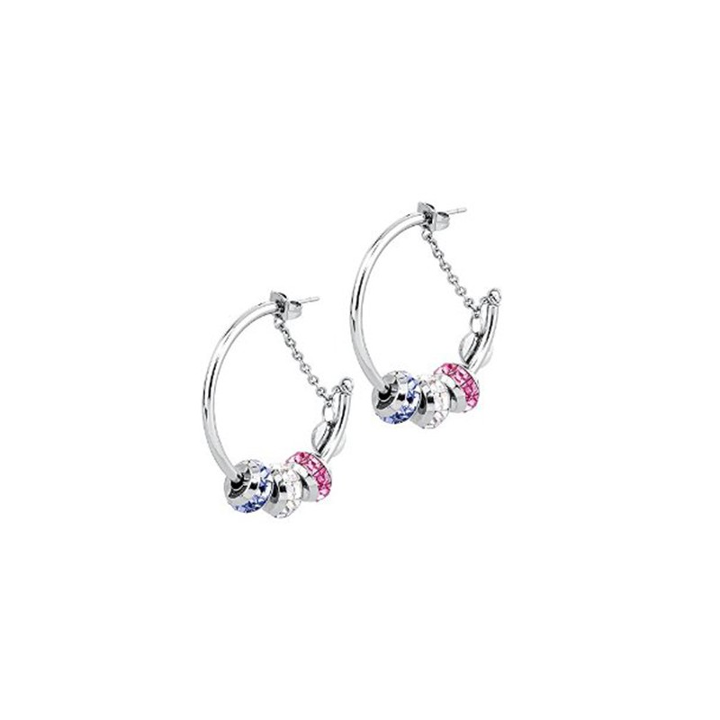 Brosway Orecchini A Cerchio SYMPHONIA - Acciaio 316L Con Cristalli Aquamarine E Light Sapphire, Ø30mm
