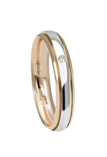 Fede Nuziale Recarlo Oro 18kt Bianco Giallo Diamante Matrimonio Wedding W14FD003/BGD