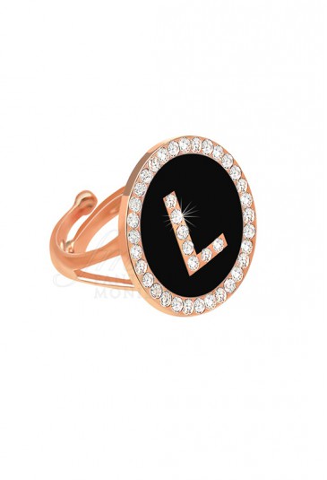 Anello Donna Iniziale Nome Lettera L Black Regolabile Dvccio 7143