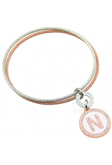 Bracciale Donna Cerchi Rigidi Iniziale White Lettera N Dvccio 8319