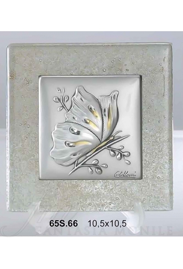 Quadro Argento Vetro Murano Farfalla Acca 65S.66
