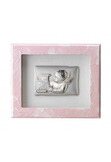 Quadro Angelo Custode Rosa Argento 925 Legno Acca 150FS.3