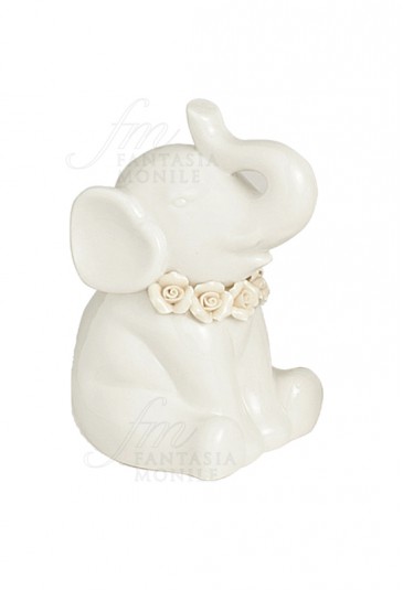 Elefante Portafortuna Porcellana Bianca Roselline Handmade Hervit 25445A