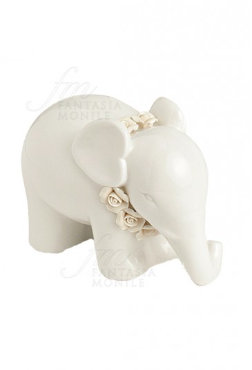 Elefante Portafortuna Porcellana Bianca Roselline Handmade Hervit 25445B