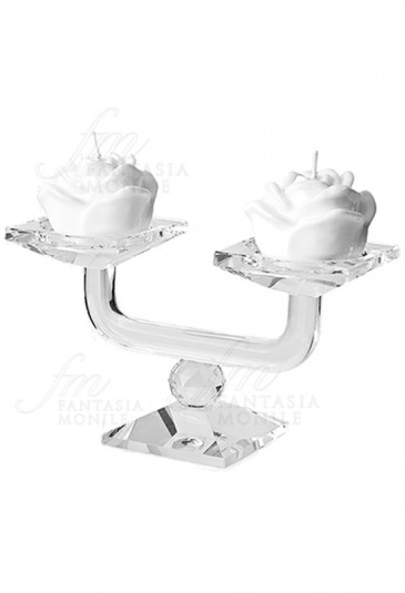 Candeliere Cristallo Due Fiamme Candele Rosa Bomboniera Hervit 24850