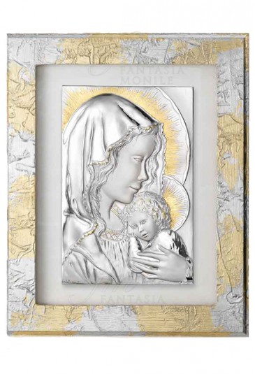 Quadro Madonna Con Bambino Capoletto Argento 925 Legno Dipinto Acca 146B.19