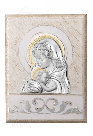 Quadro Madonna Con Bambino Capoletto Argento 925 Legno Dipinto Acca 285BR