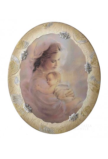 Quadro Madonna Con Bambino Capoletto Argento 925 Legno Dipinto Regalo Nozze Acca 329ZR.1