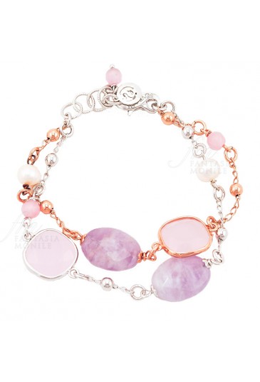 Bracciale Donna Cerise Pietre Occhio Di Gatto Perle Cristalli Ottone Sovrani J2442