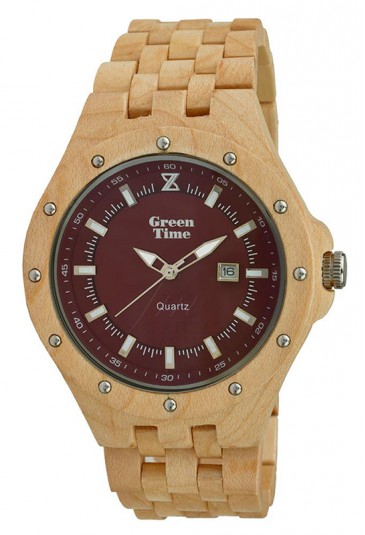 Orologio Uomo Legno Sandalo Wood Quadrante Rosso Bordeaux Green Time ZW038C