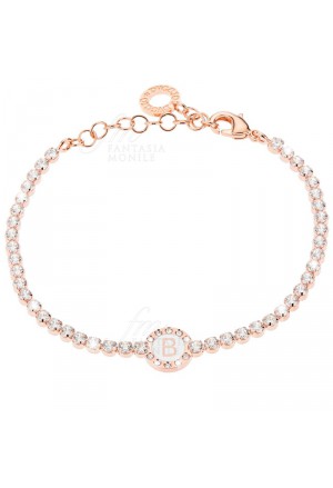 Bracciale Tennis Donna Rose Smalto Bianco Cristalli Lettera B Dvccio OOZ13FM