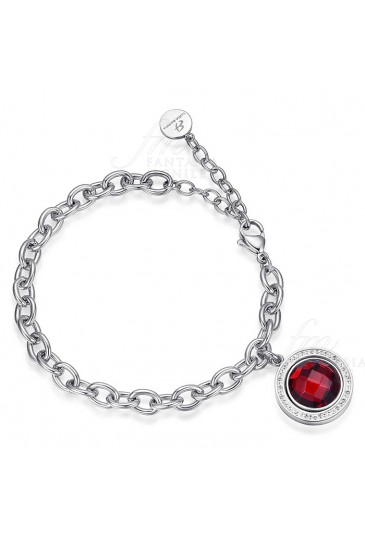 Bracciale Donna Acciaio Charm Double Face Cristalli Rosso Bianco Luca Barra BK1382