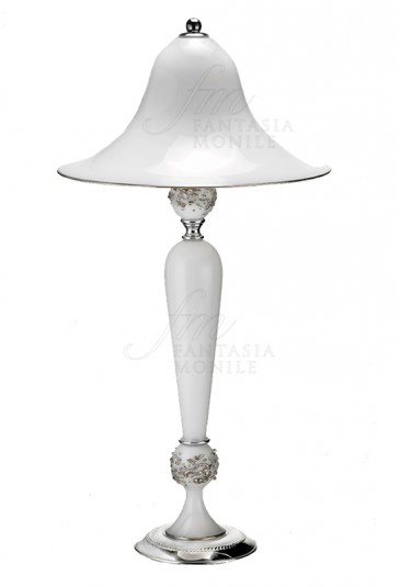 Lampada Vetro Soffiato Bianco Opaco Base Argento 925 Acca 456ET.1