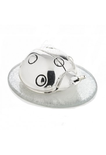 Coccinella Portafortuna Placcata Argento Vetro Bianco Misura Medium Acca AR 732 CC