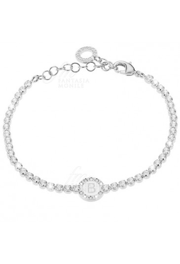 Bracciale Tennis Donna Silver Smalto Bianco Cristalli Lettera B Dvccio LYM2RFM