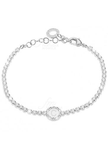 Bracciale Tennis Donna Silver Smalto Bianco Cristalli Lettera C Dvccio Y208JFM