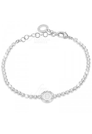 Bracciale Tennis Donna Silver Smalto Bianco Cristalli Lettera D Dvccio UZ06NFM