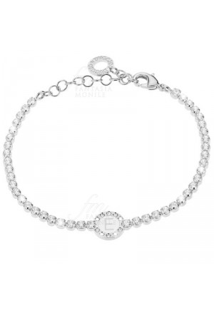 Bracciale Tennis Donna Silver Smalto Bianco Cristalli Lettera E Dvccio J45RWFM