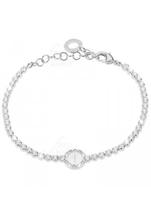 Bracciale Tennis Donna Silver Smalto Bianco Cristalli Lettera I Dvccio S3MMXFM