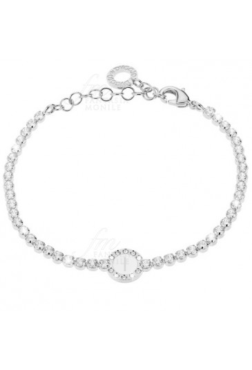 Bracciale Tennis Donna Silver Smalto Bianco Cristalli Lettera I Dvccio S3MMXFM