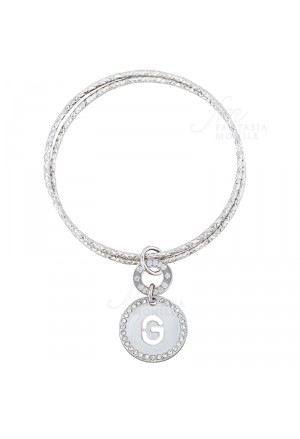 Bracciale Donna Cerchi Rigidi Charm cerchio Cristalli Argento 925 Lettera G Dvccio C8SUGFM