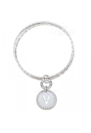 Bracciale Donna Cerchi Rigidi Charm cerchio Cristalli Argento 925 Lettera V Dvccio X6P3PFM