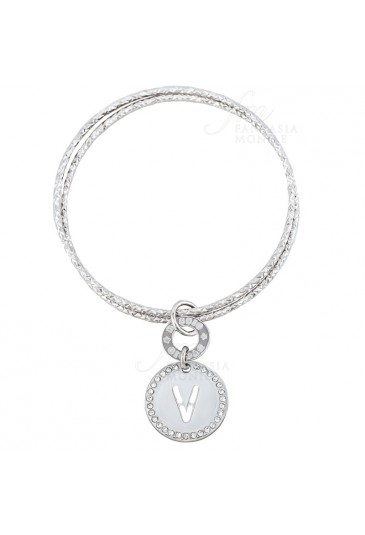 Bracciale Donna Cerchi Argento 925 Lettera V Charm Dvccio X6P3PFM