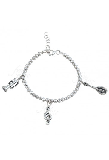 Bracciale Mestieri CharmsMusicista Chiave violino Tromba Chitarra Argento Fantasia Monile T7BH9FM