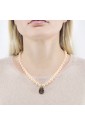 Collana Donna Perle Rosa Barocche Coltivate Freshwater Chiusura Argento Rosa Charm Quarzo Brown Fantasia Monile 5683