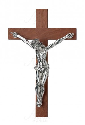 Crocefisso Cristo Argentato Base Legno AX6089