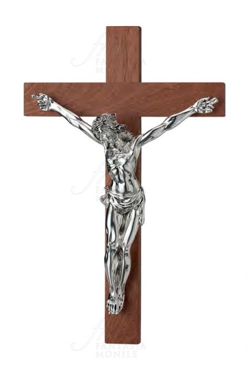 Crocefisso Cristo Argentato Base Legno AX6089