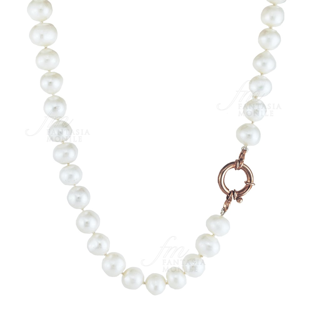 Valero Pearls Collana Donna In Argento 925 Con Perle D'Acqua Dolce – Bianco E Rosa, Chiusura A Moschettone