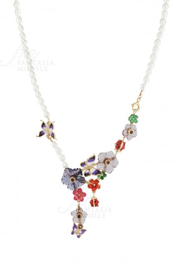 Collana Perle Argento Fiori Farfalle Coccinelle Portafortuna Smalto Produzione Artigianale Made In Italy O5GB0FM