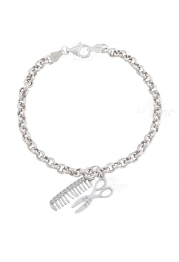 Bracciale Mestieri Charms Parrucchiera Argento Cristalli Fantasia Monile R73OPFM