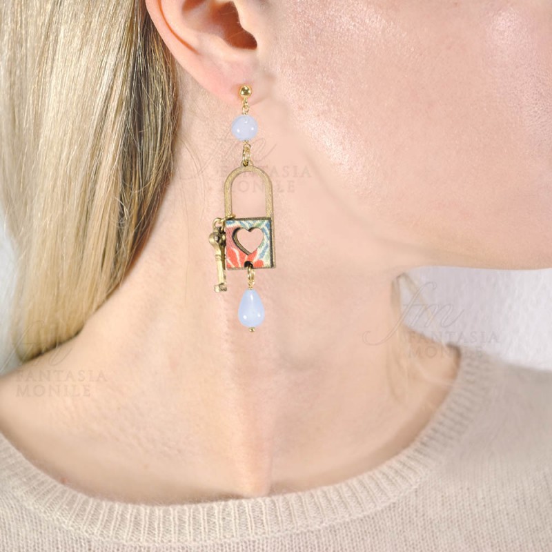 IN Lebole Colección The Circle DOR123 Maria Antonietta Pendientes de mujer de latón piedra azul