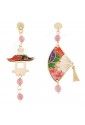 Orecchini Lebole Gioielli Fujiyama Mini Ventaglio Argento Seta Giapponese Pietra Rosa Sfaccettata 4KZGBFM