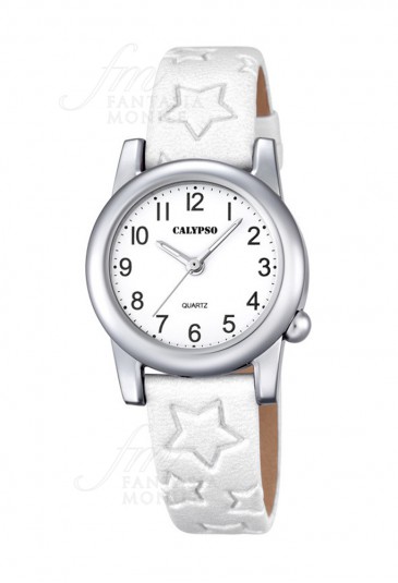 Orologio Calypso Junior Collection Kids Bambina Cassa Acciaio Cinturino Bianco Stelle K5708/1
