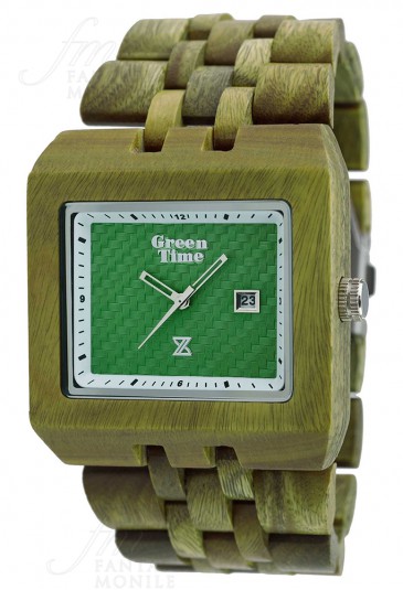 Orologio Green Time Uomo Square Legno Acero Timewood Quadrato Verde ZW004D