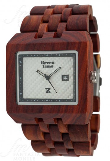 Orologio Uomo Legno Sandalo Wood Quadrato Square Green Time ZW004C