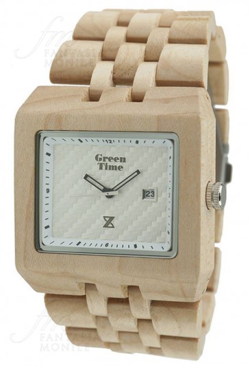 Orologio Uomo Legno Acero Wood Quadrato Square Green Time ZW004B