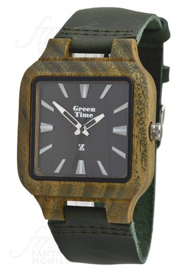 Orologio Quadrato Uomo Legno Sandalo Cinturino Cuoio Green Wood Green Time ZW018C