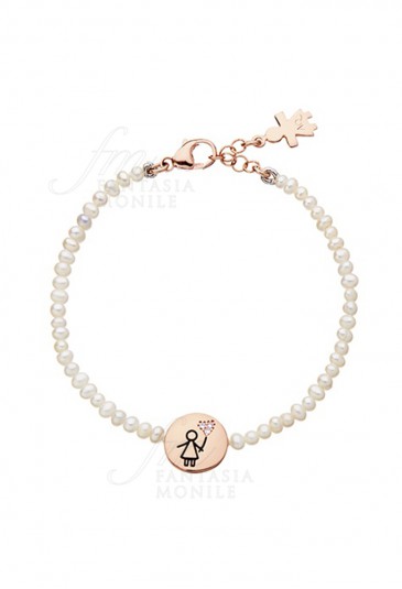 Bracciale Aquaforte Perle Ciondolo Bambina Argento Rosa Cristalli Charm EA2OVFM