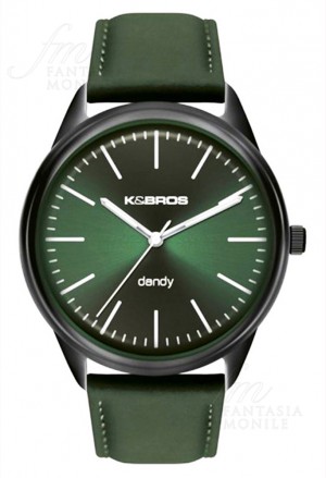 Orologio KeBros Untrapiatto Uomo Dandy Acciaio Pelle Verde Design 9486-3